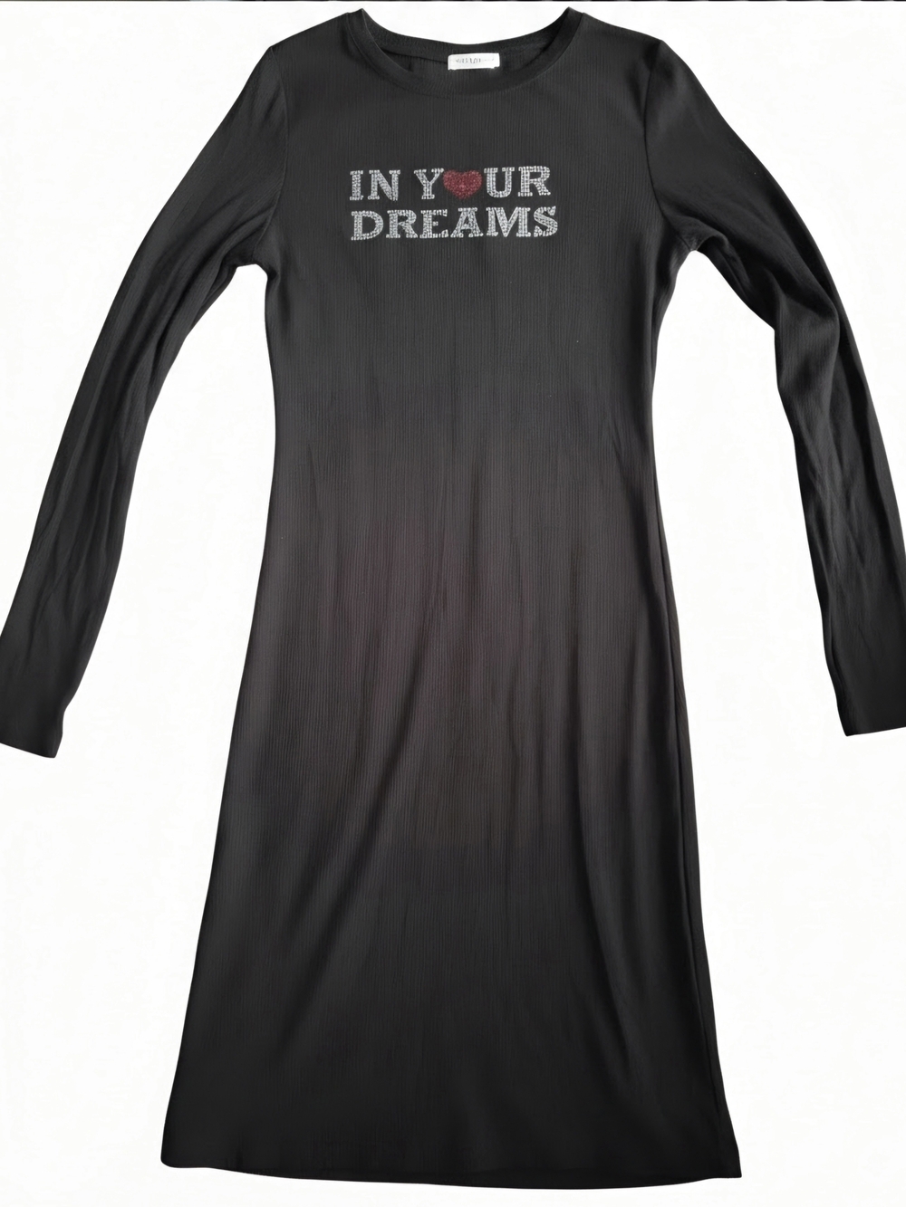 Black Long-Sleeve Nightdress with 'In Your Dreams' Heart Print